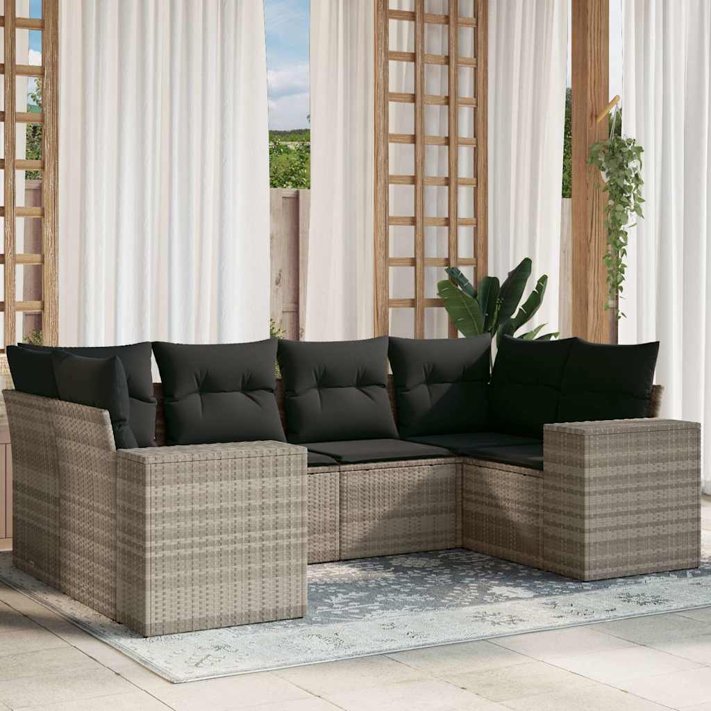 Set Divano Da Giardino 6pz Con Cuscini Grigio Chiaro Polyrattan