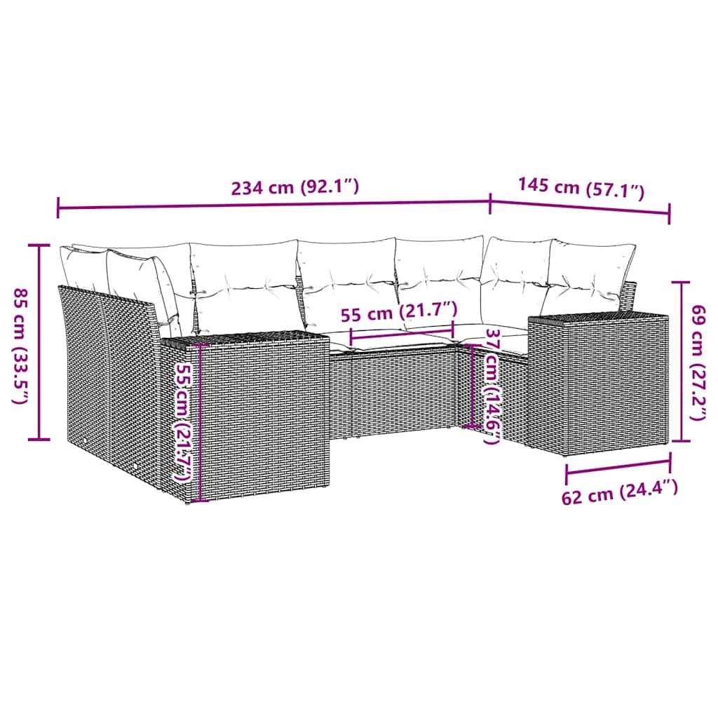 Set Divano Da Giardino 6pz Con Cuscini Grigio Chiaro Polyrattan - Image 3