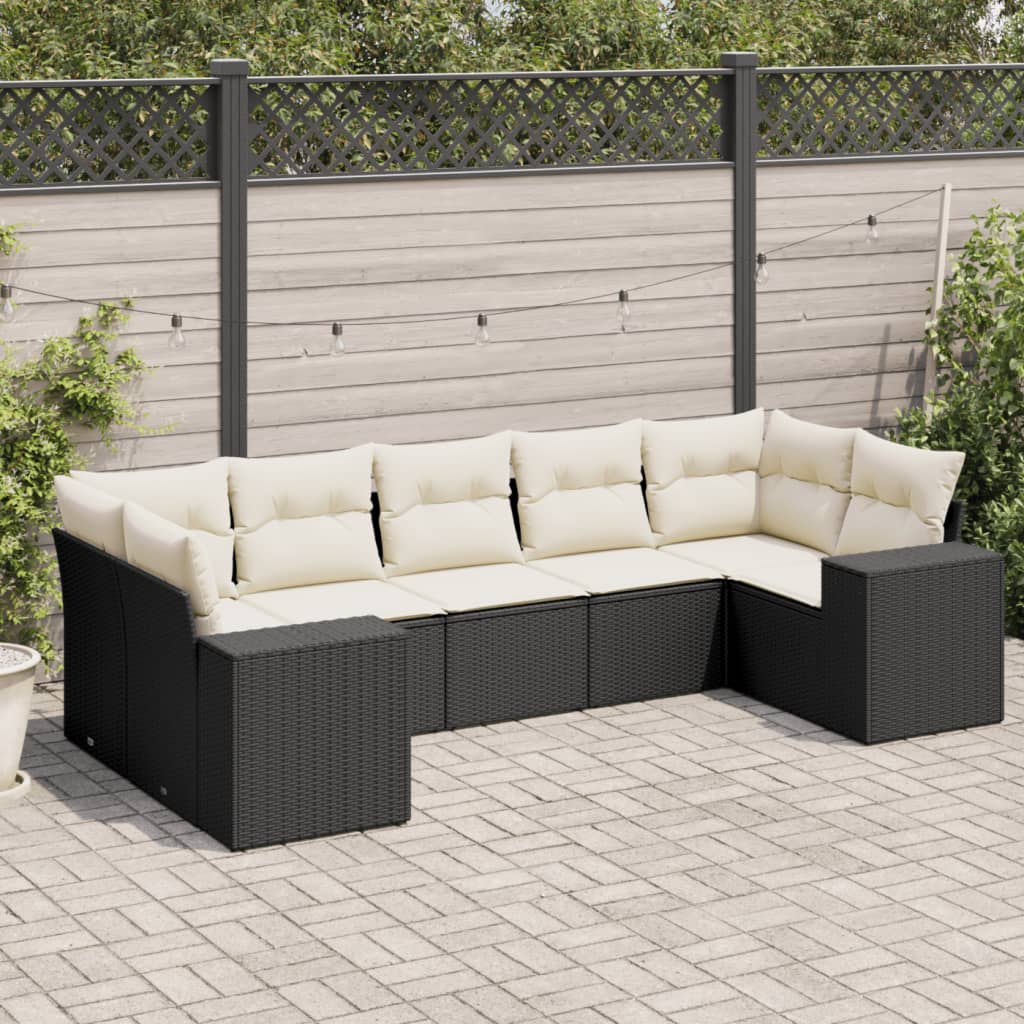 Set Divani Da Giardino Con Cuscini 7pz Nero Polyrattan