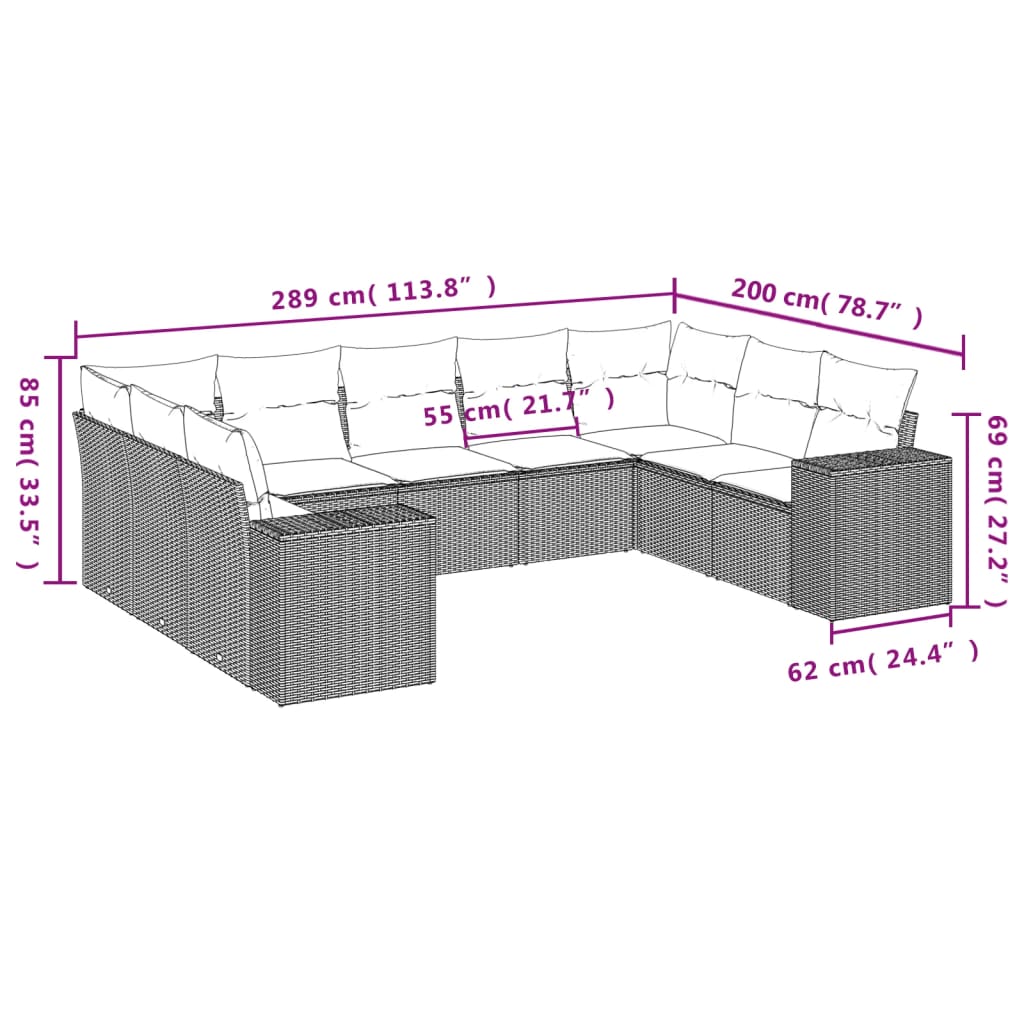 Set Divano Da Giardino 9 Pz Con Cuscini Beige In Polyrattan - Image 3