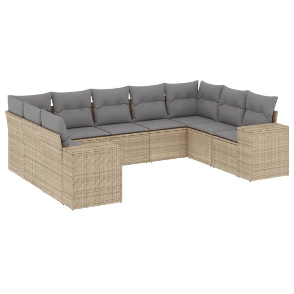 Set Divano Da Giardino 9 Pz Con Cuscini Beige In Polyrattan - Image 2