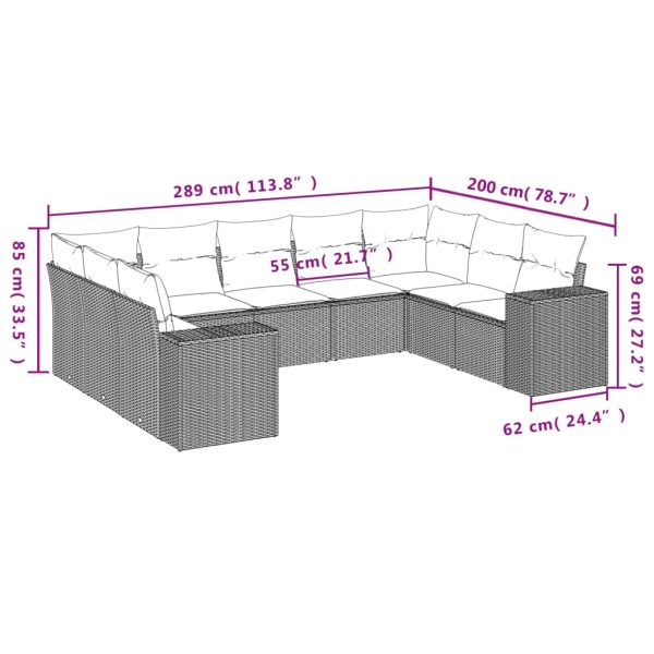 Set Divano Da Giardino 9 Pz Con Cuscini Beige In Polyrattan - Image 3