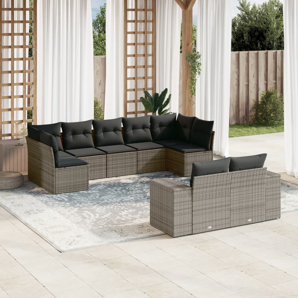 Set Divano Da Giardino 9 Pz Con Cuscini Grigio In Polyrattan