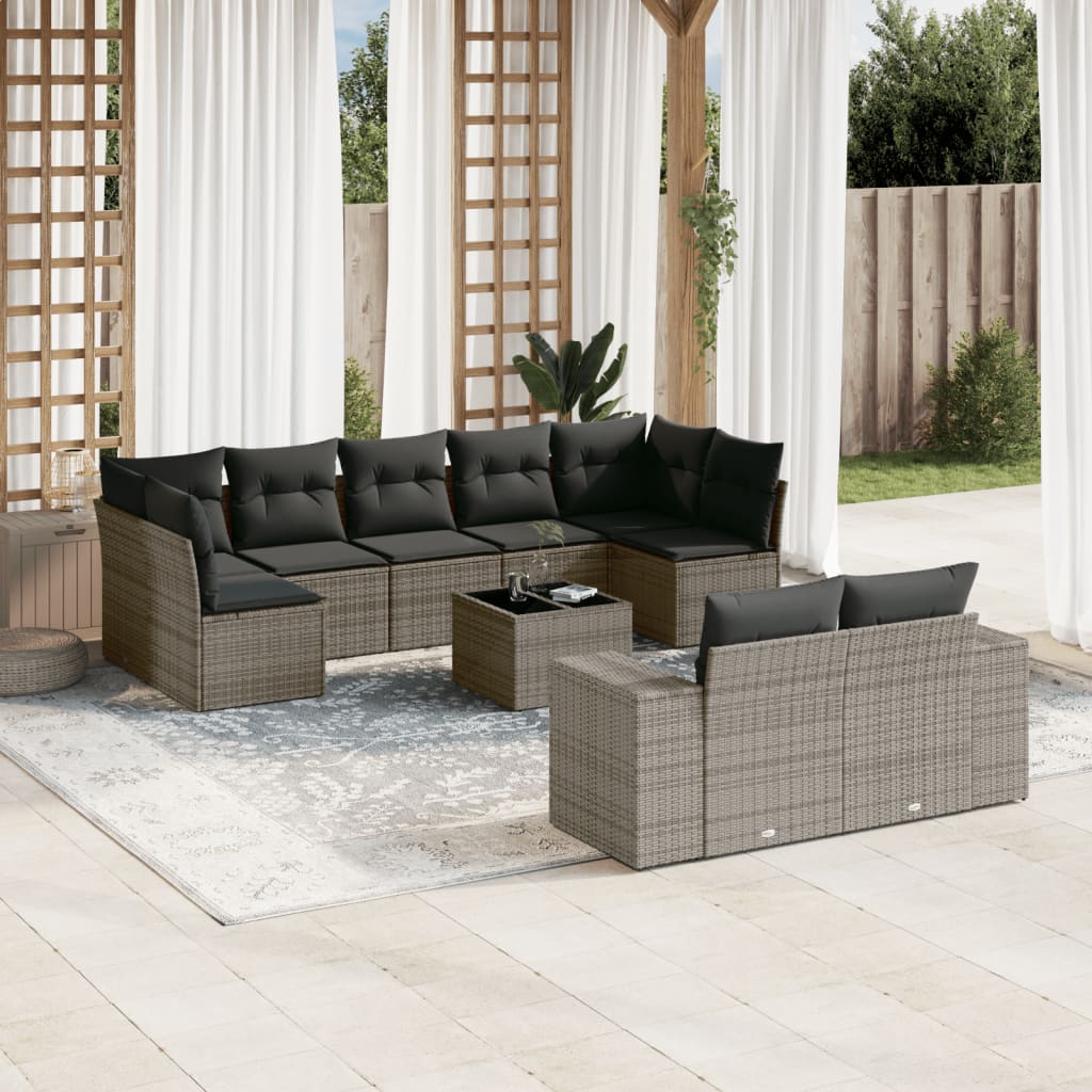 Set Divano Da Giardino 10 Pz Con Cuscini Grigio In Polyrattan