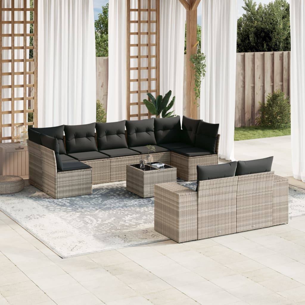 Set Divano Giardino 10 Pz Con Cuscini Grigio Chiaro Polyrattan