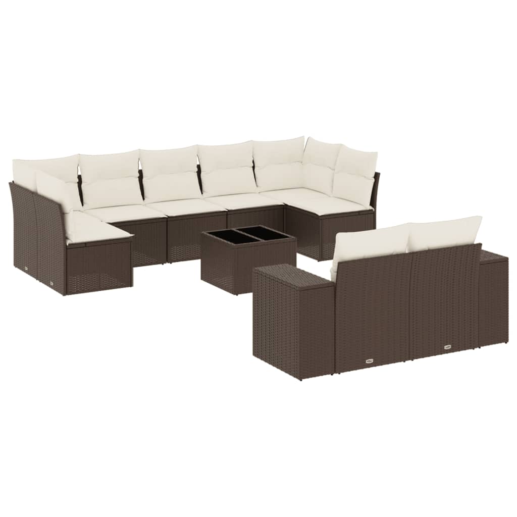 Set Divani Da Giardino 10pz Con Cuscini In Polyrattan Marrone - Image 2