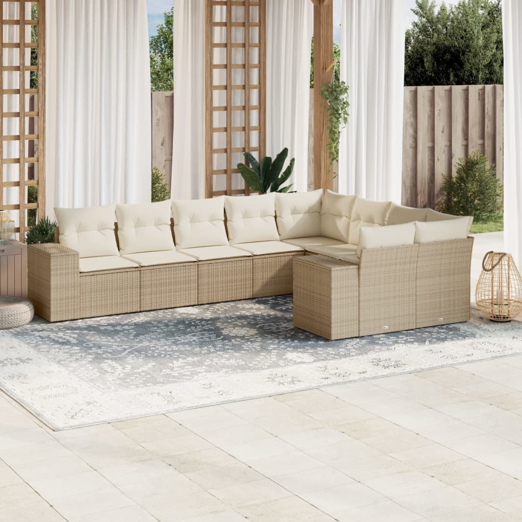 Set Divano Da Giardino 9 Pz Con Cuscini Beige In Polyrattan