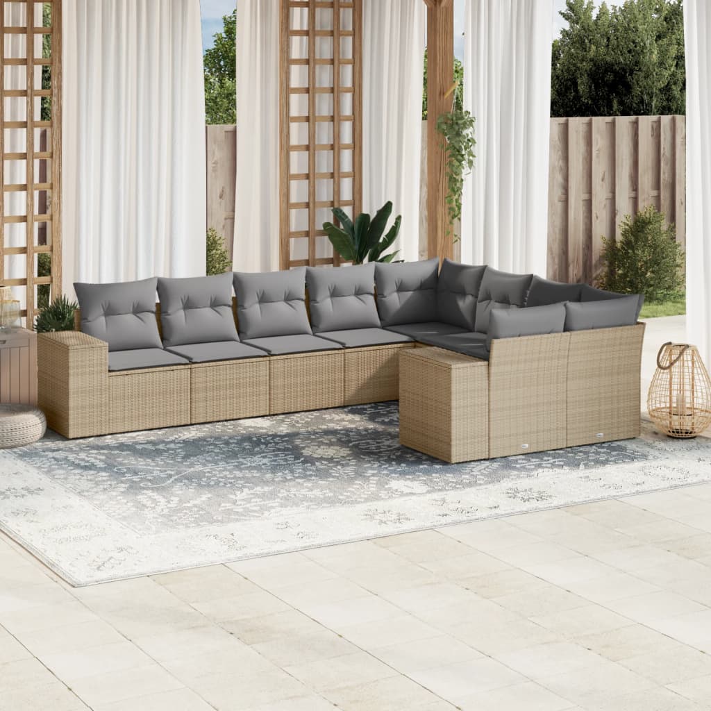 Set Divano Da Giardino 9 Pz Con Cuscini Beige In Polyrattan