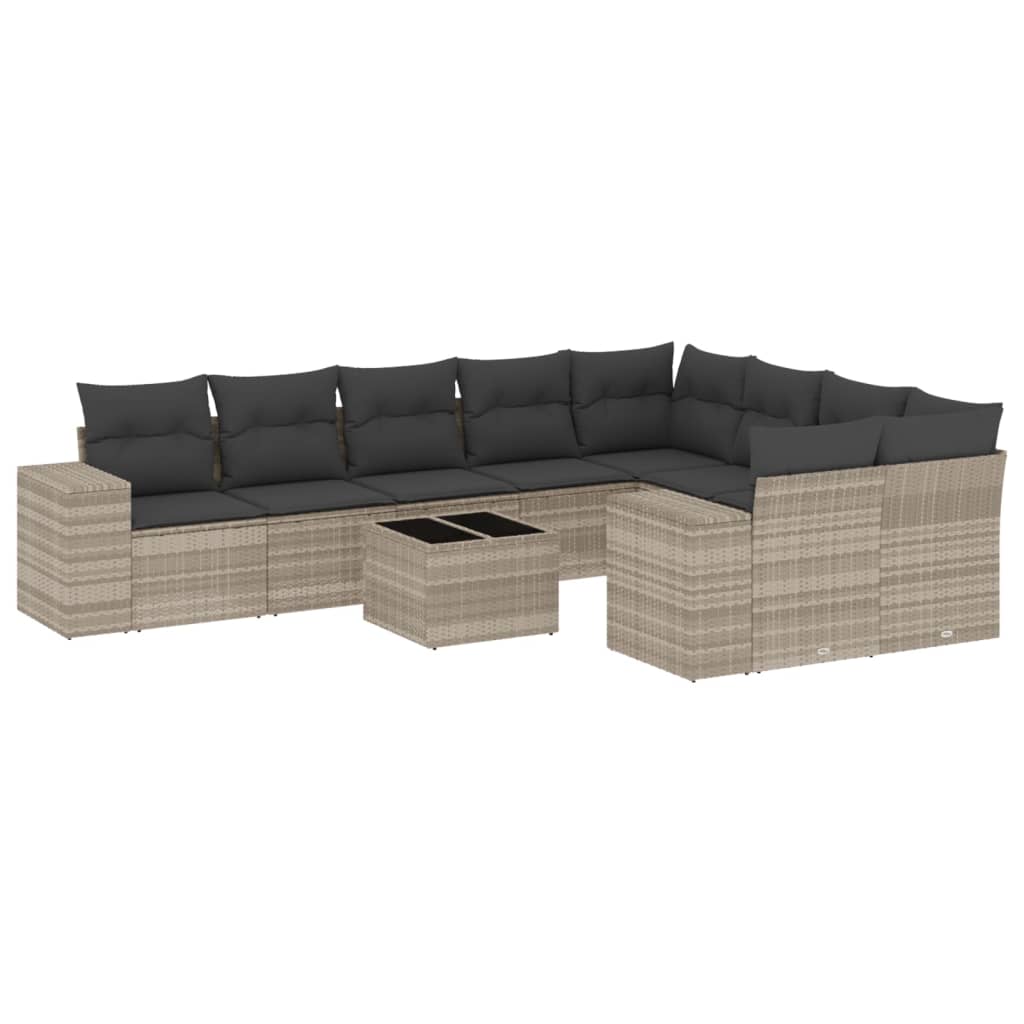 Set Divano Giardino 10 Pz Con Cuscini Grigio Chiaro Polyrattan - Image 2