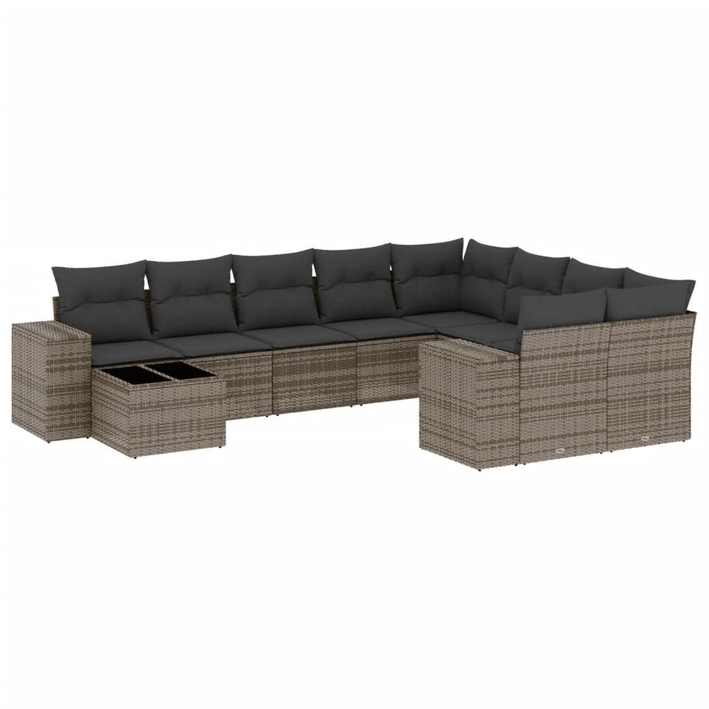 Set Divano Da Giardino 10 Pz Con Cuscini Grigio In Polyrattan - Image 2