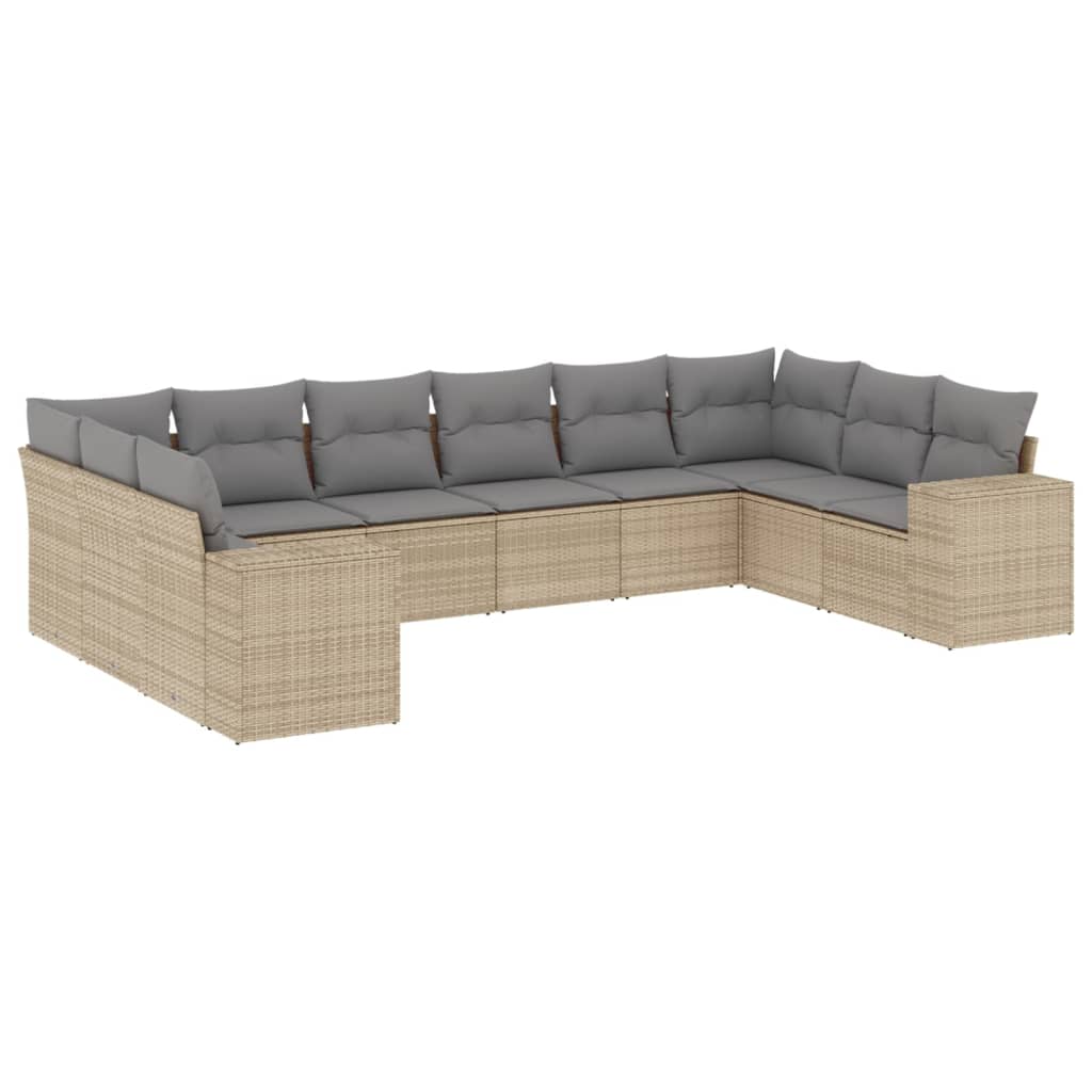 Set Divano Da Giardino 10 Pz Con Cuscini Beige In Polyrattan - Image 2