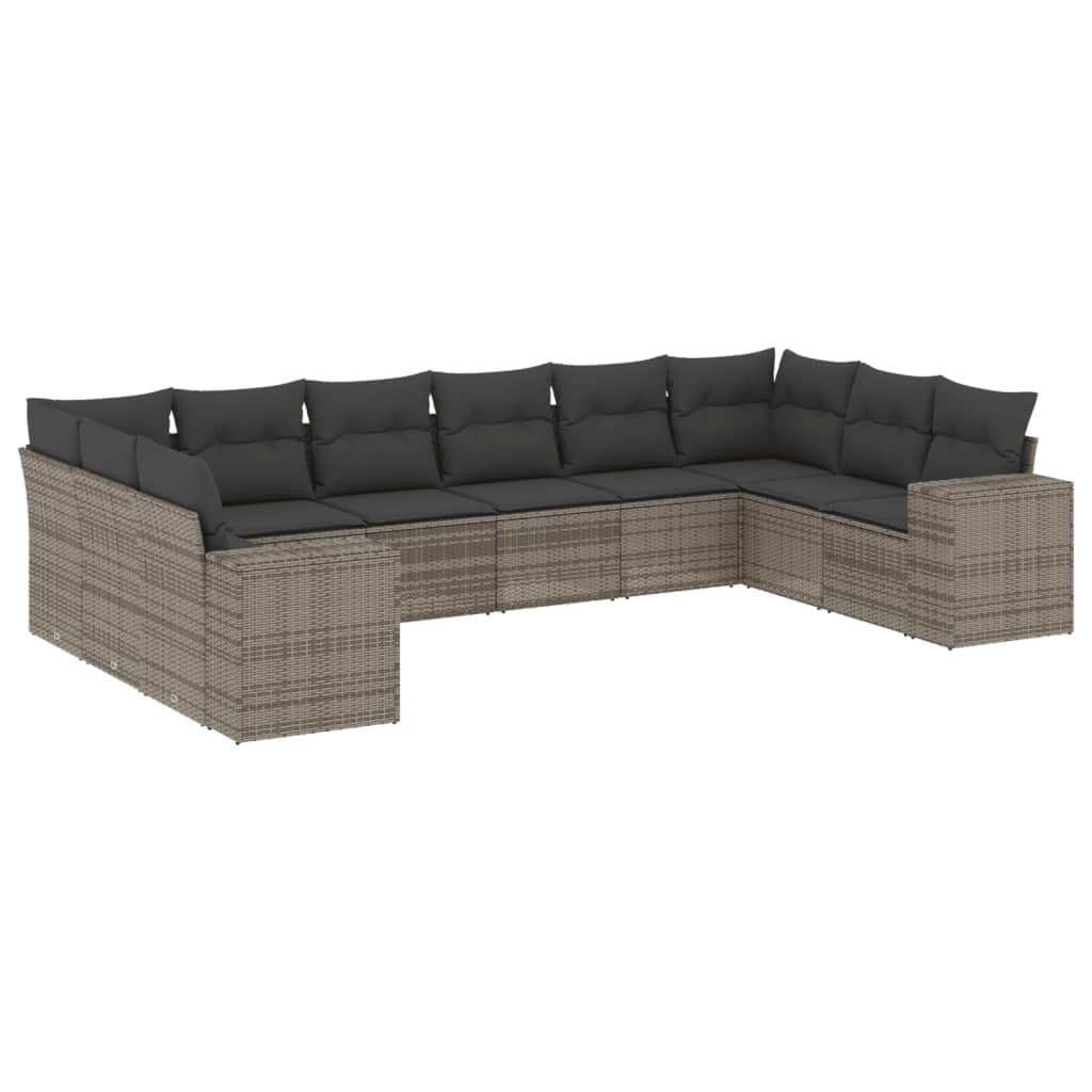 Set Divano Da Giardino 10 Pz Con Cuscini Grigio In Polyrattan - Image 2