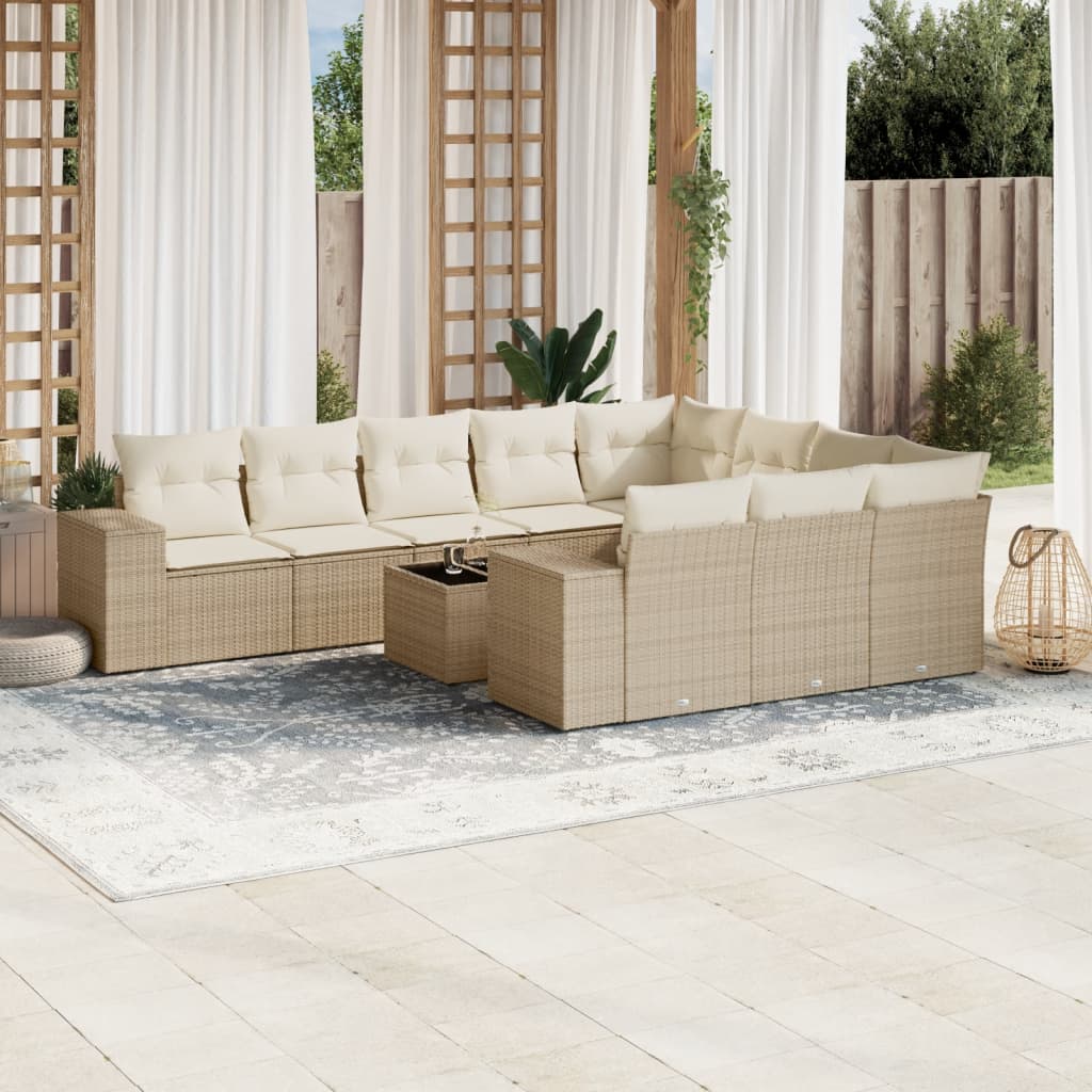 Set Divani Da Giardino 11 Pz Con Cuscini Beige In Polyrattan
