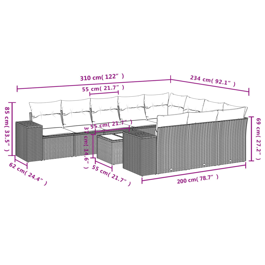 Set Divani Da Giardino 11 Pz Con Cuscini Beige In Polyrattan - Image 3