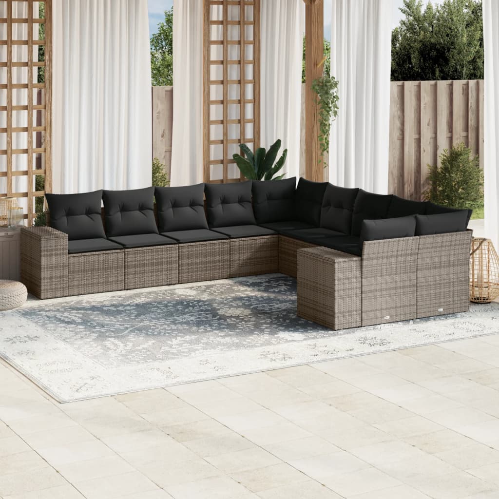 Set Divano Da Giardino 10 Pz Con Cuscini Grigio In Polyrattan