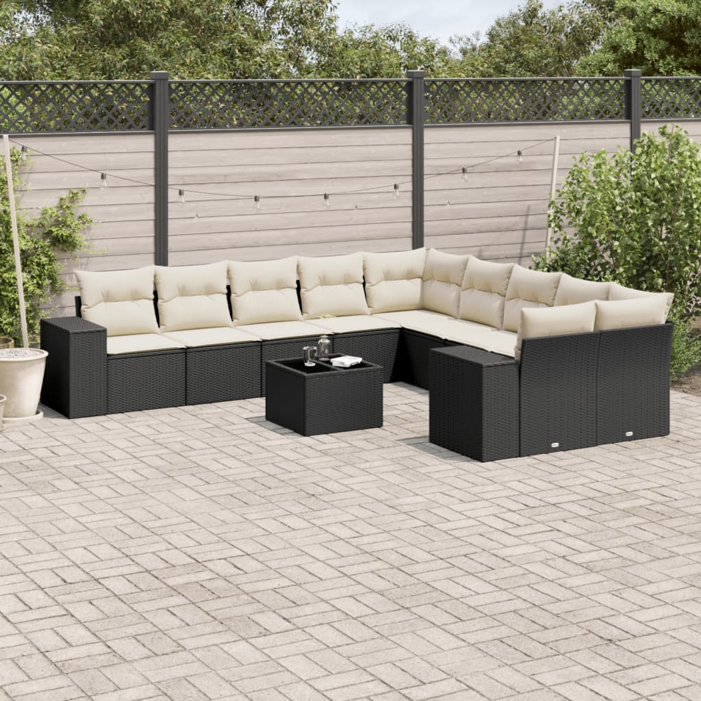 Set Divani Da Giardino 11 Pz Con Cuscini In Polyrattan Nero