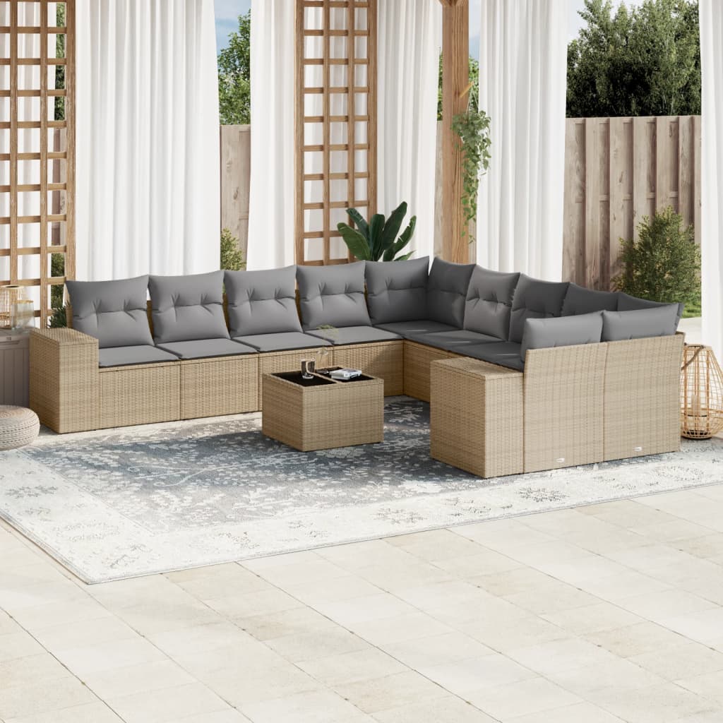 Set Divani Da Giardino 11 Pz Con Cuscini Beige In Polyrattan