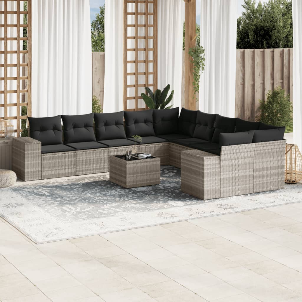 Set Divani Da Giardino 11 Pz Con Cuscini In Polyrattan Grigio