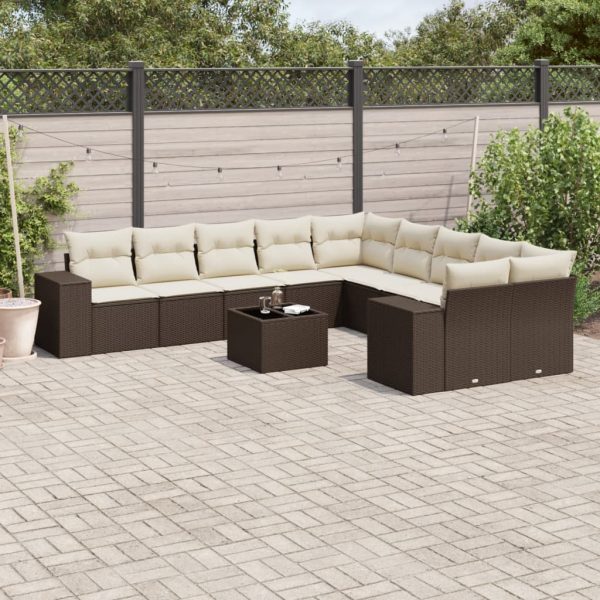 Set Divani Da Giardino 11 Pz Con Cuscini Polyrattan Marrone