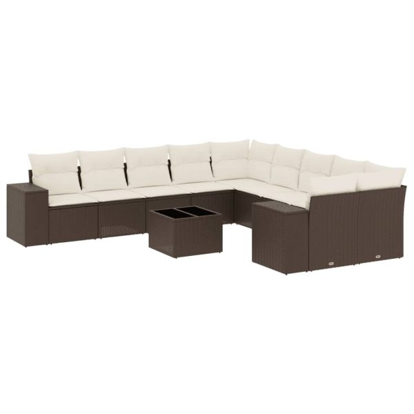 Set Divani Da Giardino 11 Pz Con Cuscini Polyrattan Marrone - Image 2