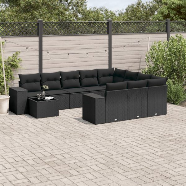 Set Divani Da Giardino 11 Pz Con Cuscini In Polyrattan Nero