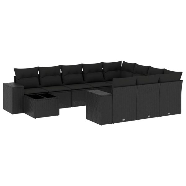 Set Divani Da Giardino 11 Pz Con Cuscini In Polyrattan Nero - Image 2