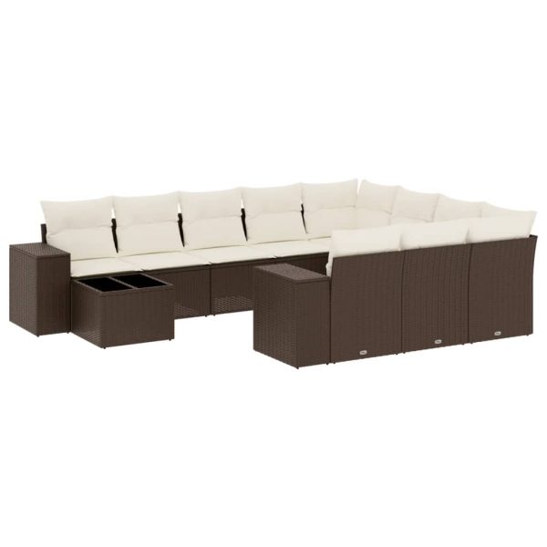 Set Divani Da Giardino 11 Pz Con Cuscini Polyrattan Marrone - Image 2