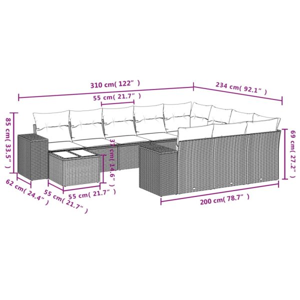Set Divani Da Giardino 11 Pz Con Cuscini Polyrattan Marrone - Image 3