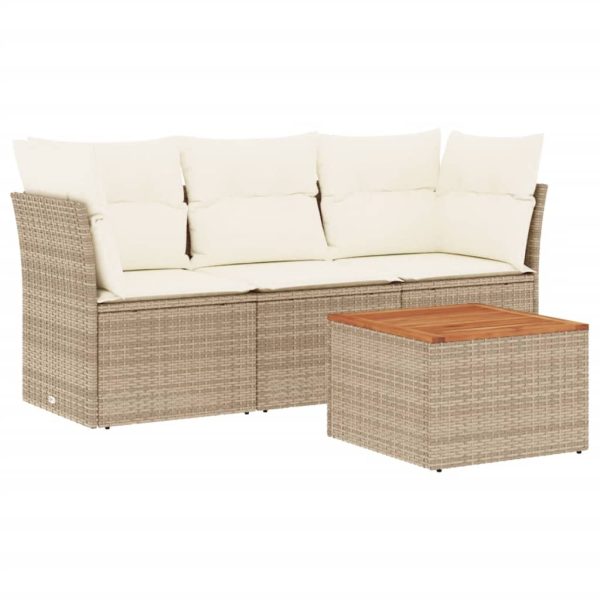 Set Divano Da Giardino 4 Pz Con Cuscini Beige In Polyrattan - Image 2