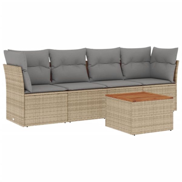 Set Divano Da Giardino 5 Pz Con Cuscini Beige Misto Polyrattan - Image 2