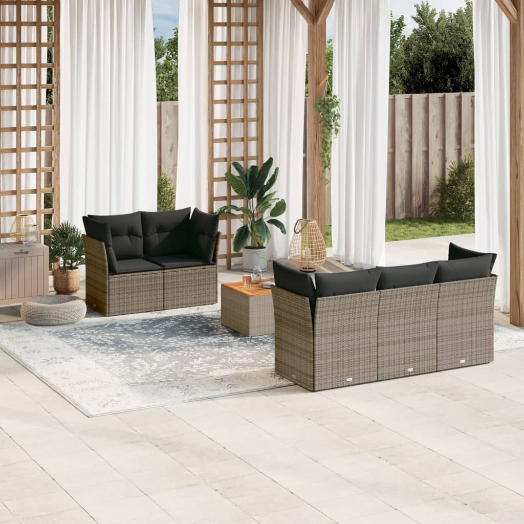 Set Divano Da Giardino 6 Pz Con Cuscini Grigio In Polyrattan