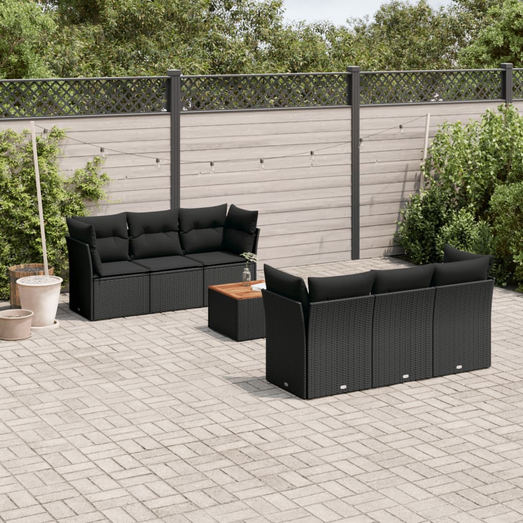 Set Divani Da Giardino Con Cuscini 7pz Nero Polyrattan