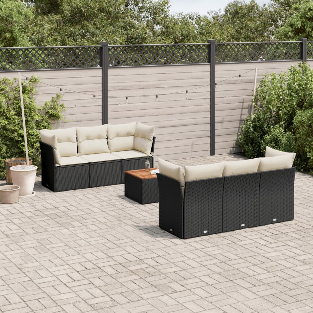 Set Divani Da Giardino Con Cuscini 7pz Nero Polyrattan