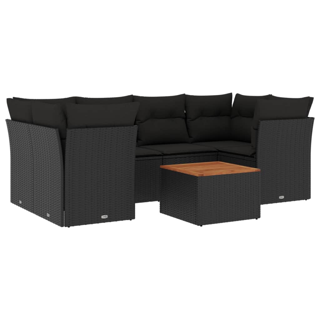Set Divani Da Giardino Con Cuscini 7pz Nero Polyrattan - Image 2