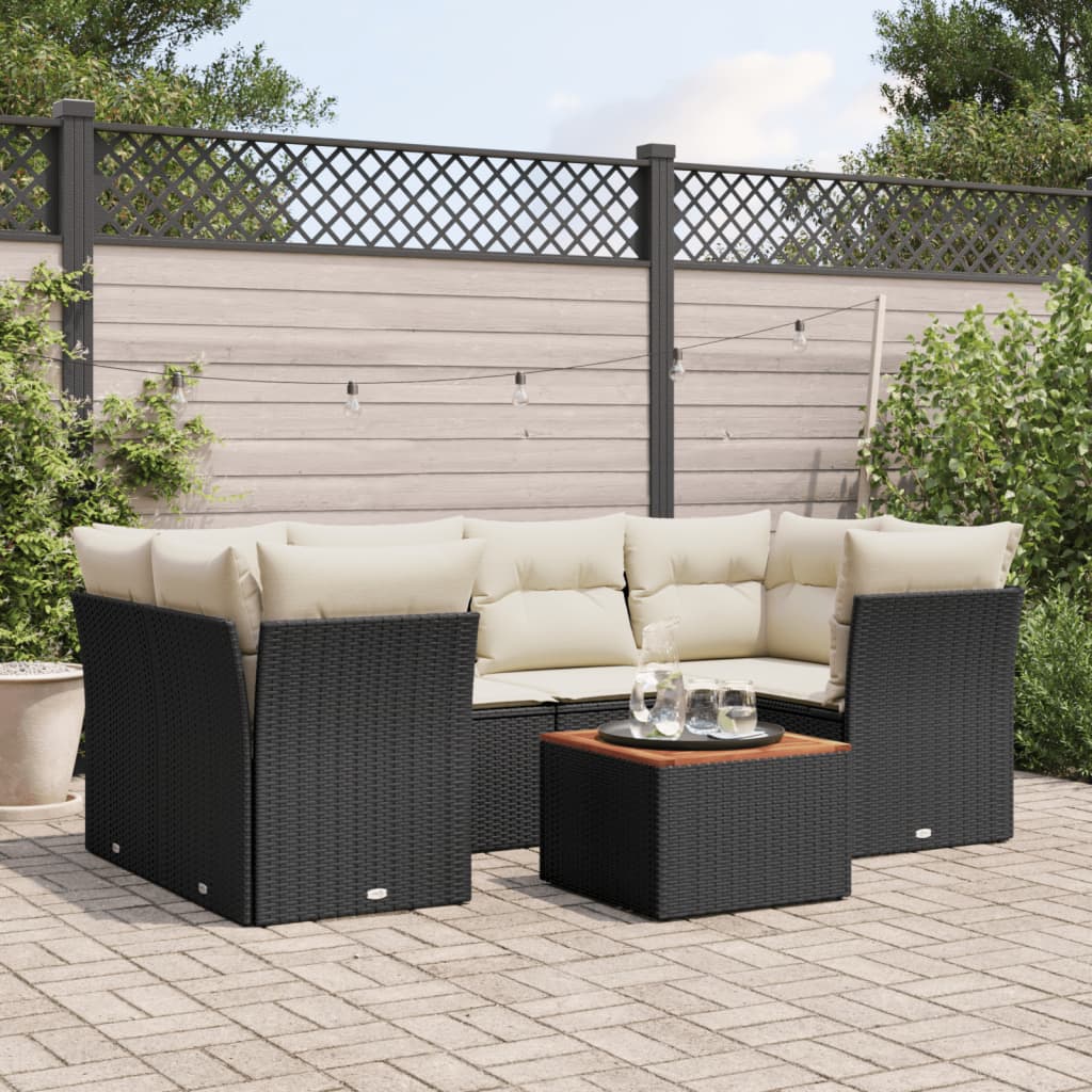Set Divani Da Giardino Con Cuscini 7pz Nero Polyrattan