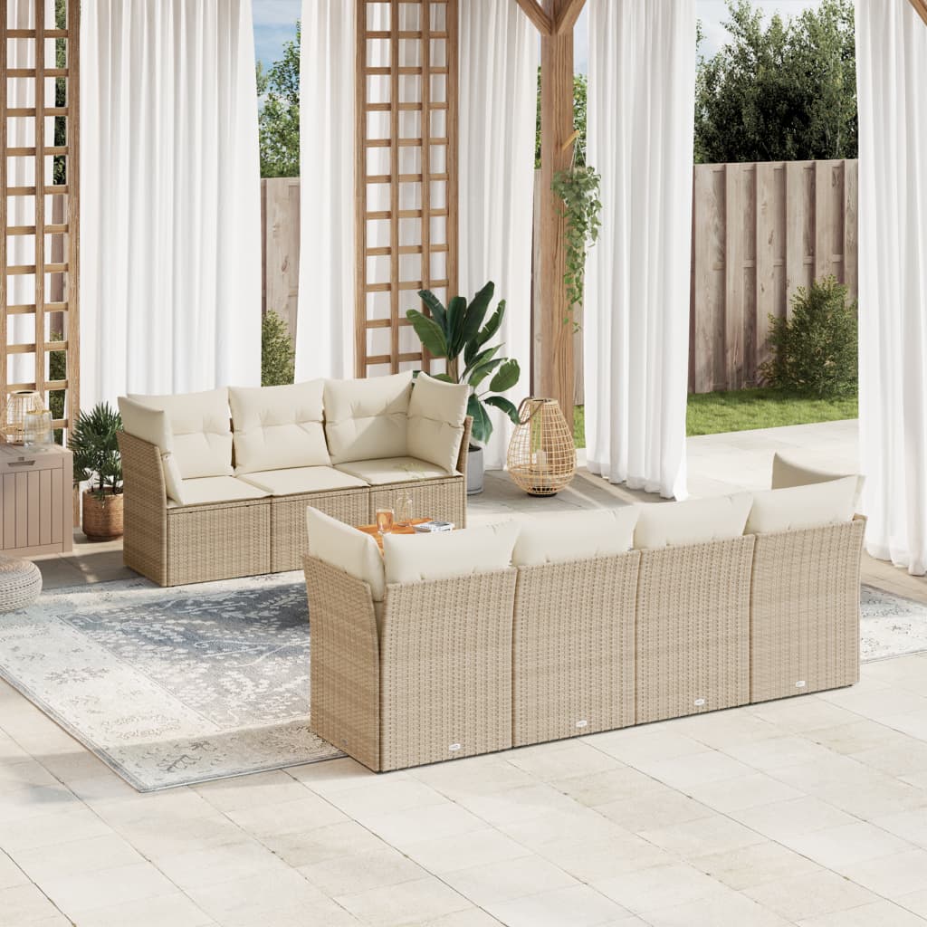 Set Divano Da Giardino 8 Pz Con Cuscini Beige In Polyrattan