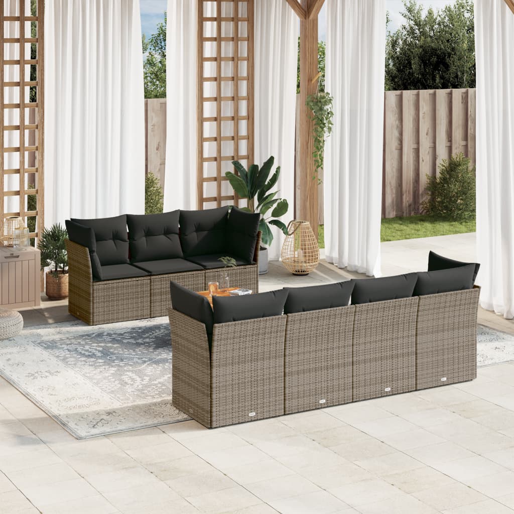 Set Divano Da Giardino 8 Pz Con Cuscini Grigio In Polyrattan