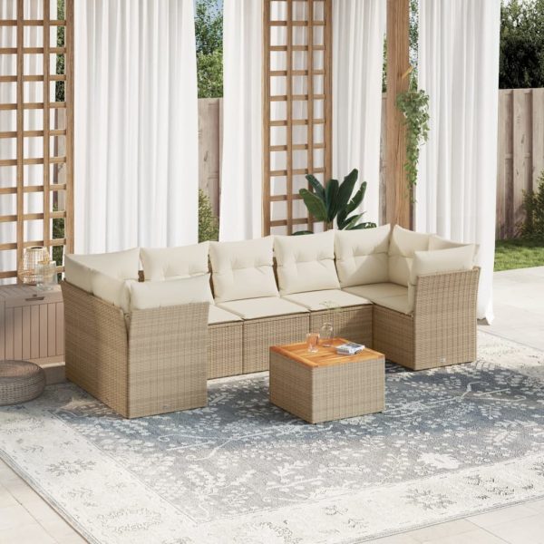Set Divano Da Giardino 8 Pz Con Cuscini Beige In Polyrattan