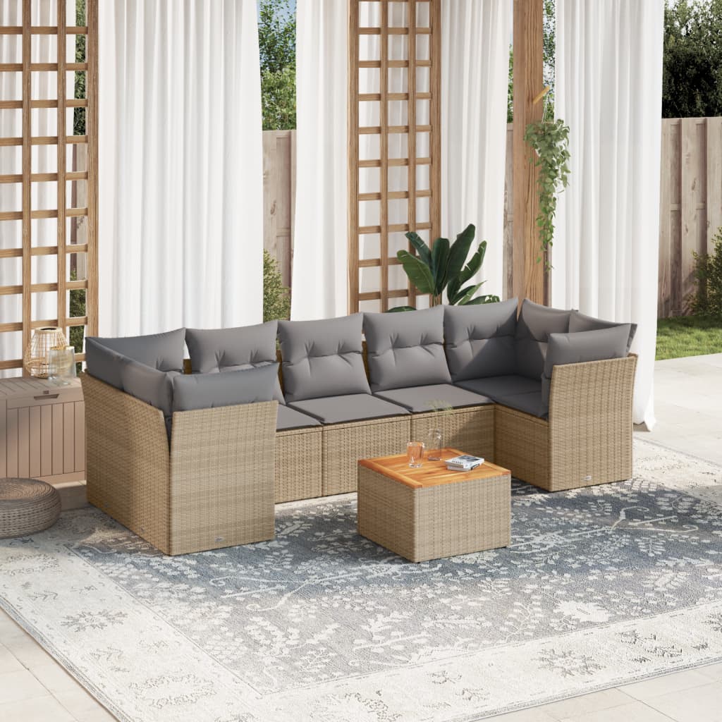Set Divano Da Giardino 8 Pz Con Cuscini Beige Misto Polyrattan