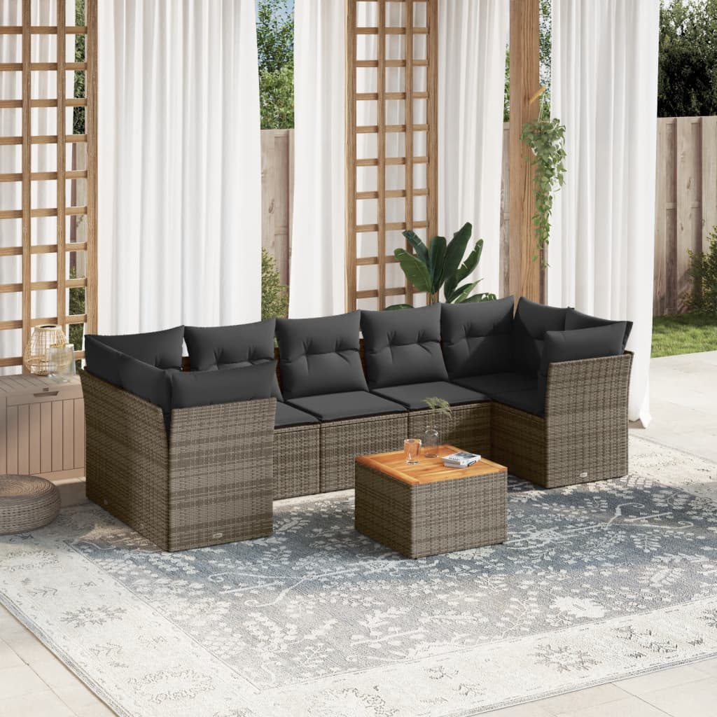 Set Divano Da Giardino 8 Pz Con Cuscini Grigio In Polyrattan