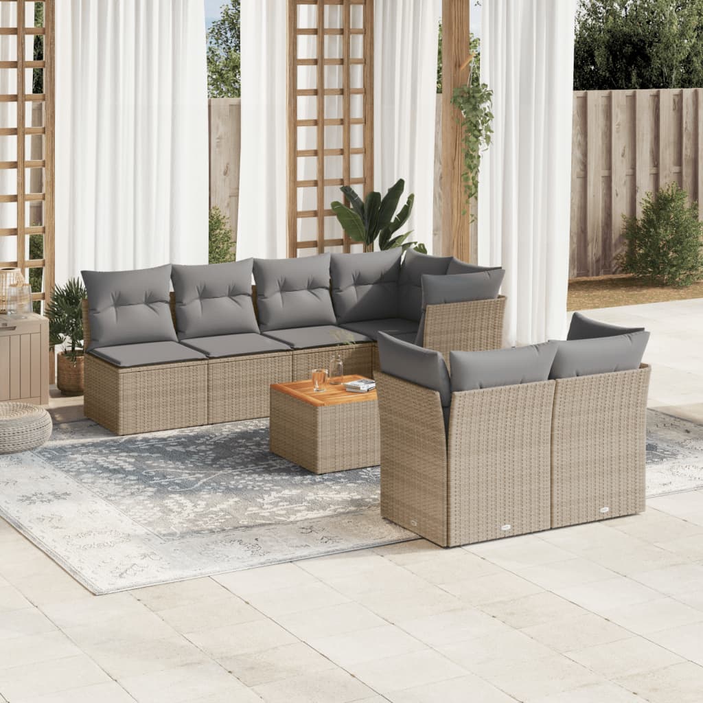 Set Divano Da Giardino 8 Pz Con Cuscini Beige Misto Polyrattan