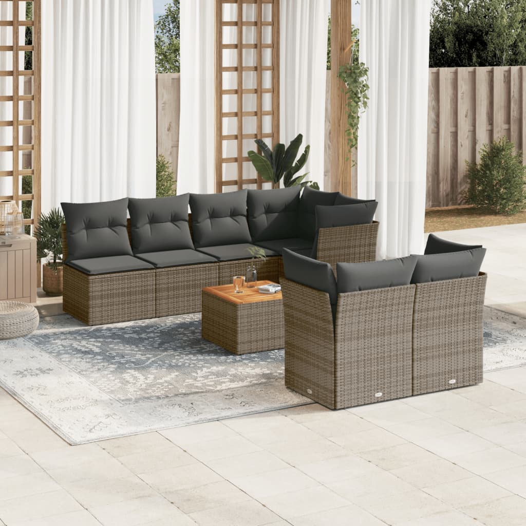 Set Divano Da Giardino 8 Pz Con Cuscini Grigio In Polyrattan