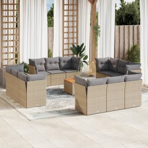 Set Divano Da Giardino 13 Pz Con Cuscini Beige Misto Polyrattan