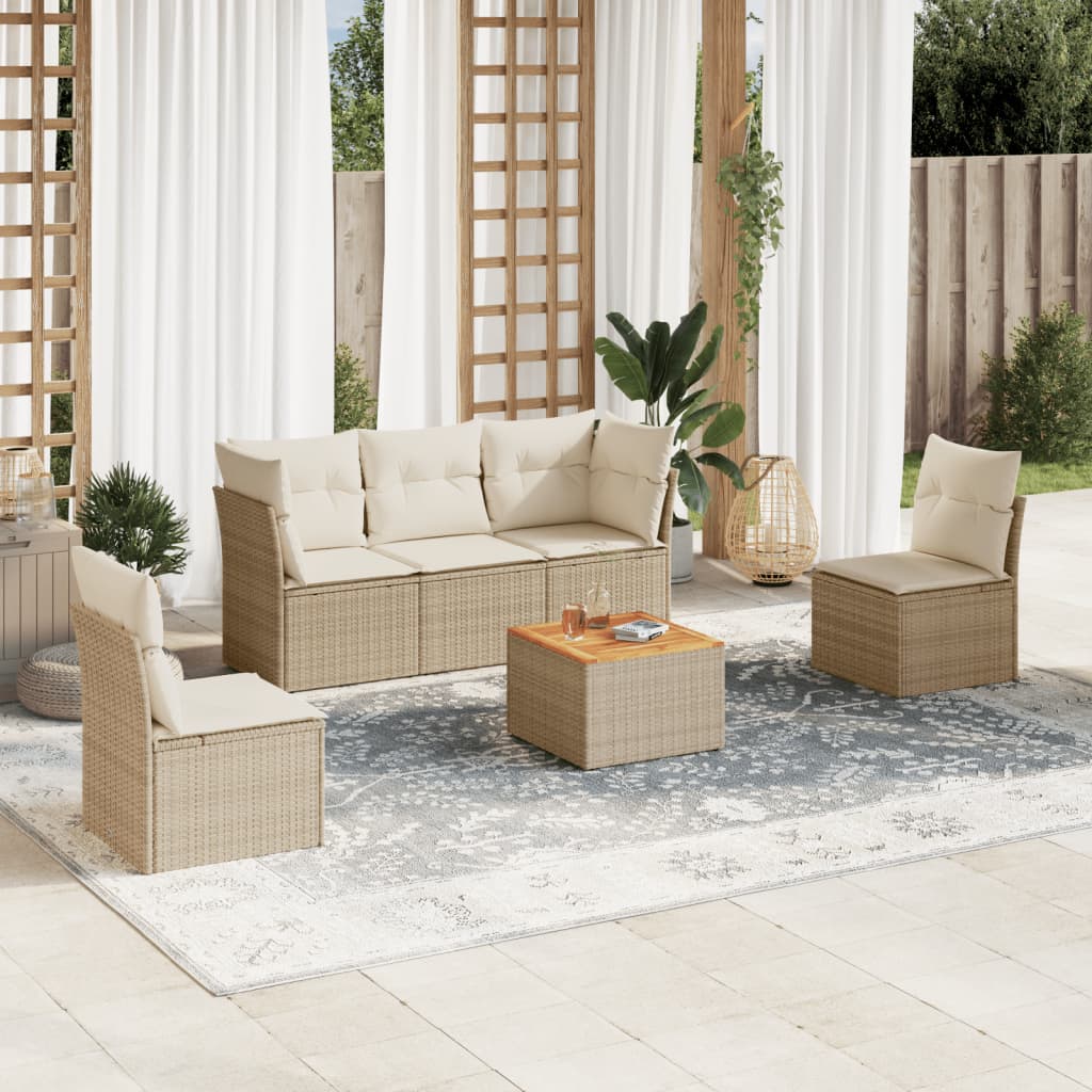 Set Divano Da Giardino 6 Pz Con Cuscini Beige In Polyrattan