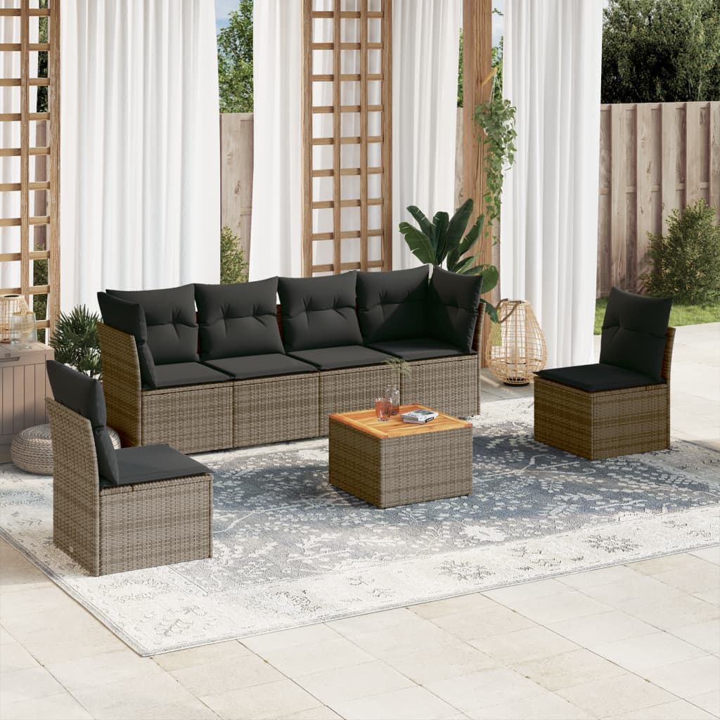 Set Divani Da Giardino 7 Pz Con Cuscini Grigio In Polyrattan