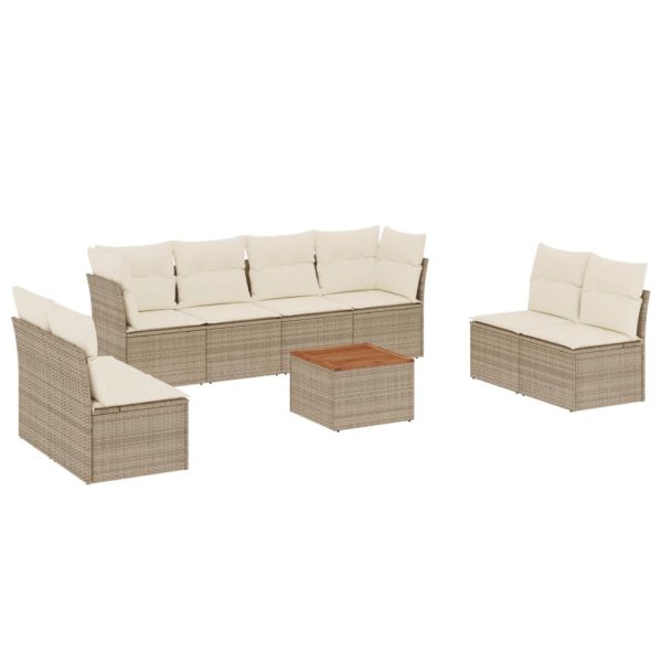 Set Divano Da Giardino 9 Pz Con Cuscini Beige In Polyrattan - Image 2