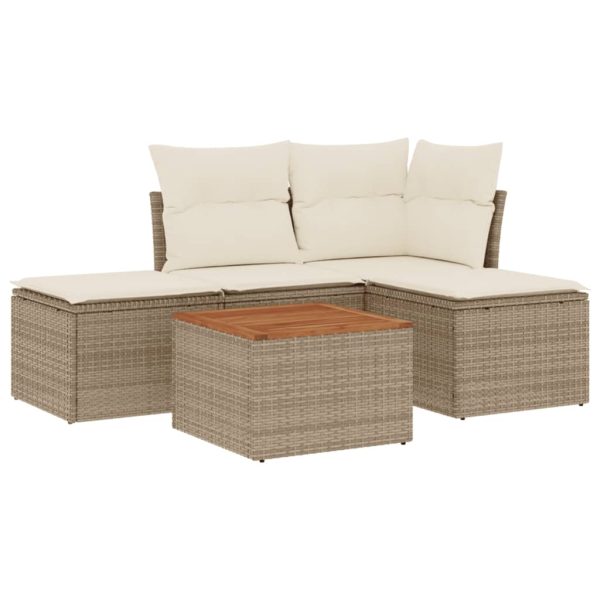 Set Divano Da Giardino 5 Pz Con Cuscini Beige In Polyrattan - Image 2