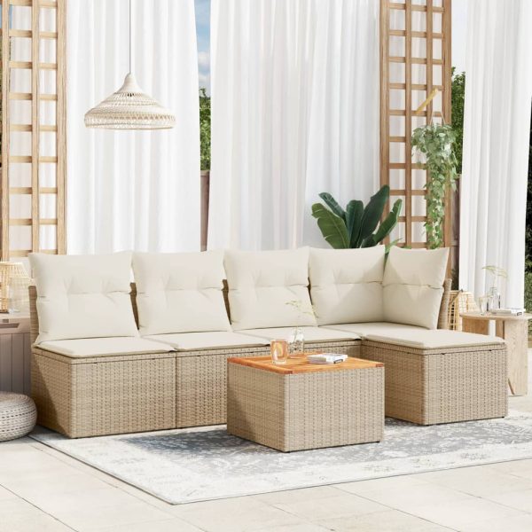 Set Divano Da Giardino 6 Pz Con Cuscini Beige In Polyrattan