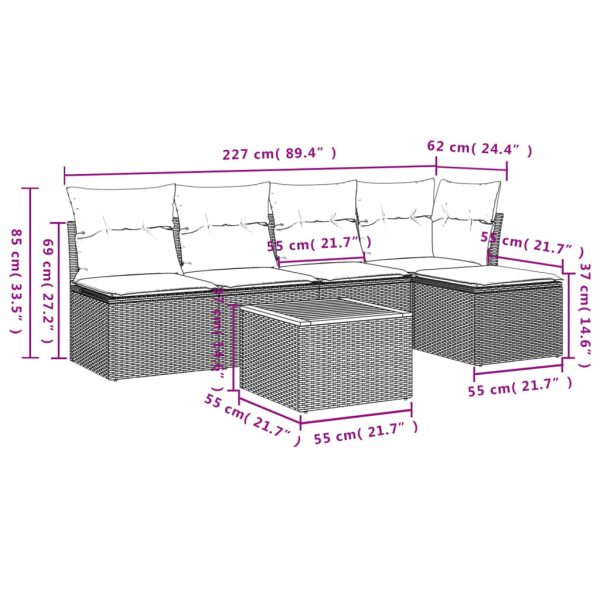Set Divano Da Giardino 6 Pz Con Cuscini Beige In Polyrattan - Image 6