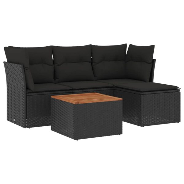 Set Divani Da Giardino 5 Pz Con Cuscini In Polyrattan Nero - Image 2